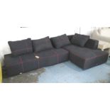 CORNER SOFA, in a payes grey finish with orange stitched detailing, 300cm x 180cm x 75cm.