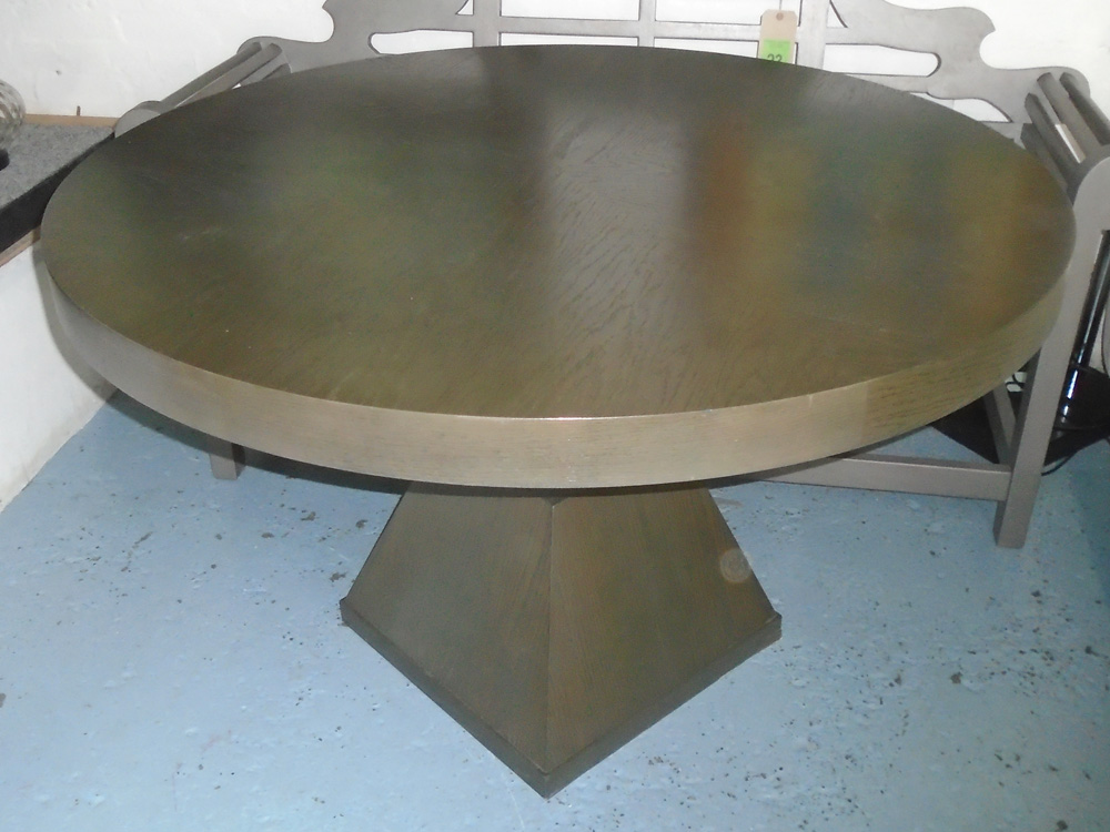 DINING TABLE, by Robert Langford, round stained dark ash on waisted pedestal, 125cm x 77cm H.