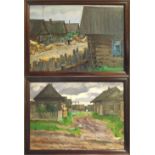 20th CENTURY RUSSIAN SCHOOL, 'End of Winter', two oils on paper, 33cm x 47cm each,