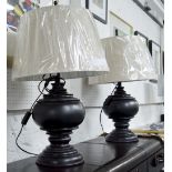 LAMPS, a pair, turned baluster form with shades, 70cm H (2).