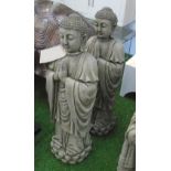 PRAYING BUDDHAS, a pair, reconstituted stone, 75cm H.