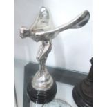 SPIRIT OF ECSTASY, in silvered finish on base, 31cm H.