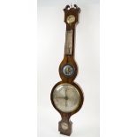 WHEEL BAROMETER, early Victorian rosewood with hygrometer, thermometer, convex mirro,