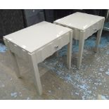 BEDSIDE TABLES, a pair, by Ecco having a single drawer in beige lacquer, 60cm W x 47cm D x 61cm H,