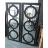 WALL MIRRORS, a pair, having triple circular shaped frames, 160cm H x 62cm W.