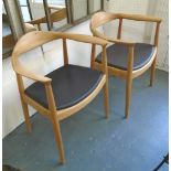 ROUND STYLE CHAIRS, a set of six, as originally by Hans J Wegner, 64cm x 46cm x 76cm.