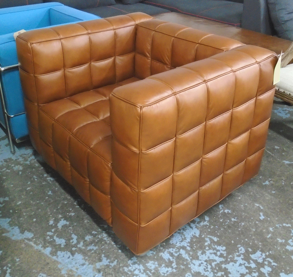 KUBUS STYLE CHAIR, as originally designed by Josef Hoffman in a tanned leather, 90cm x 75cm x 72cm.