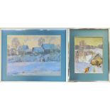 20th CENTURY RUSSIAN SCHOOL, 'Snow Clad Landscape', two oils on paper, 25cm x 34cm and 25cm x 20cm,