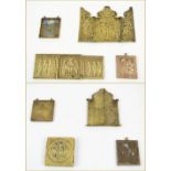 BRASS ICONS, comprising two triptych examples (largest 10cm H x 14.5cm W); plus two others.