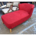 CHAISE LOUNGE, in the contemporary taste in a Cadmium Red alicantra upholstery, 150cm x 90cm x 76cm.