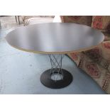 BREAKFAST TABLE, circular with ebonised top on modern tubular metal support, 118cm diam x 71cm H.