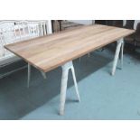 INDUSTRIAL STYLE TRESTLE TABLE, originally by Tolix, wood top with white lacquered metal trestles.