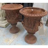 GARDEN URNS, a pair, in terracotta, 46cm H.