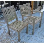 GARDEN CHAIRS, a set of eight, including two carvers in weathered teak by Gloster, each 57cm W.