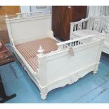 CHILD'S BED, French, cream painted with fluted sides and finials to top, with base, 194cm x 135cm.