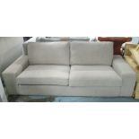 SOFA, Contemporary square arm linen upholstered, 226cm W x 93cm D.