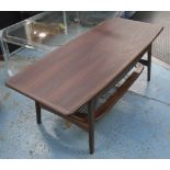 LOW TABLE, in a mid century taste walnut with undertier and corded detail,