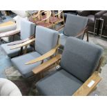 COLLECTION OF WEGNER STYLE LOUNGE CHAIRS, four, of various designs and colours,