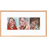 FRANCIS BACON, triptych of offset lithographs, printed for DLM, 1966, 20cm x 50cm,