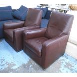 B&B ITALIA CLUB ARMCHAIRS, a pair, brown leather, each 68cm W x 87cm D x 92cm H.