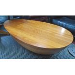 LOW TABLE, wooden in the form of an egg, 130cm L x 80cm D x 37cm H.