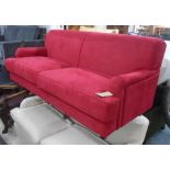 SOFA, contemporary two seater in a cadmium red alacantra, 84cm H x 195cm W x 97cm L.