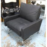 CLUB ARMCHAIR, Contemporary design in a black leather finish on a brushed steel frame,