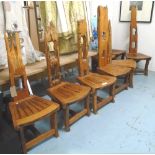 DINING CHAIRS, a set of eight, constructed from reclaimed wood and cartwheels,