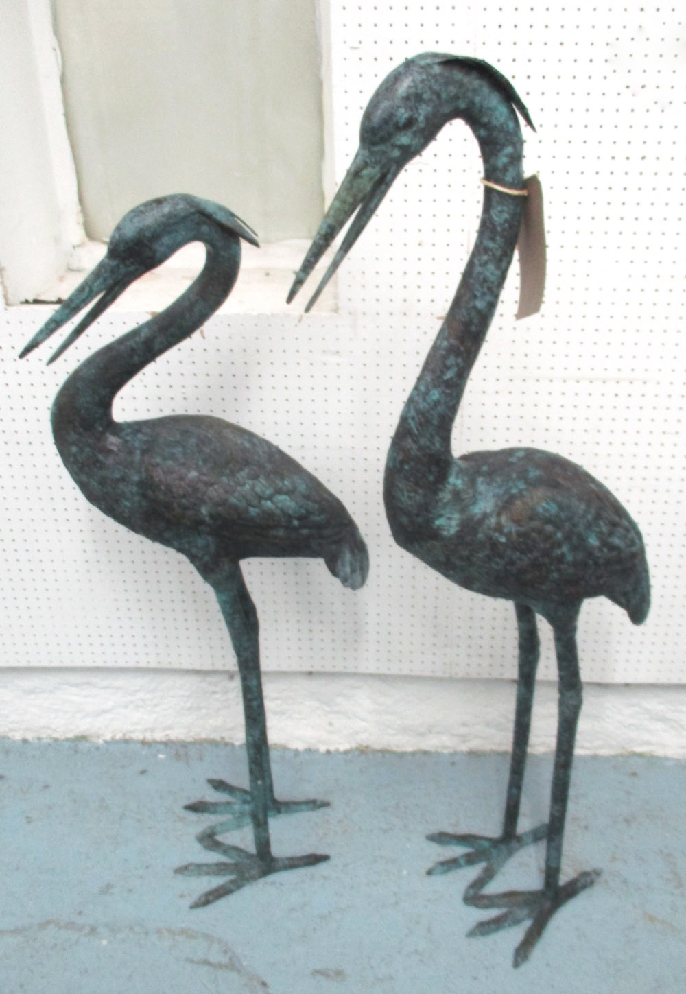 BRONZE GARDEN CRANES, a large pair, 'Male and Female',