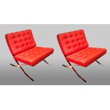 BARCELONA STYLE CHILD SIZE CHAIRS, a pair, in a cadmium red leather finish, 54cm x 54cm x 54cm.