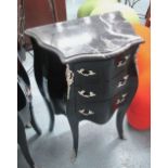 CONTEMPORARY PETITE COMMODE, in the French style, ebonised with silver metal details,