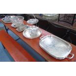 TABLEWARES, comprising silver plated trays, cake stand, fruit bowl, etc.