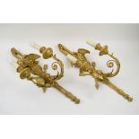 BEAUMONT AND FLETCHER WALL LIGHTS, a pair, giltwood and metal, 62cm H overall.