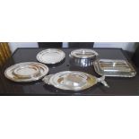 SERVING DISHES, various, silver plate including a fish serving dish with lid.