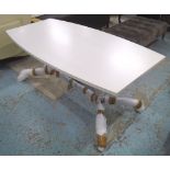 DINING TABLE, rectangular style with white top on chromed metal supports, 180cm x 90cm x 75cm H.