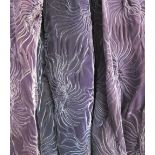 CURTAINS, a pair, crushed plush purple ruched velvet, each 108cm W x 365cm drop.