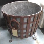 FIRE BASKET, in wrought iron with galvanised liner, 61cm diam x 61cm H.