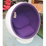 BALL STYLE CHAIR, as originally by Aarnio Eero with purple upholstery, 108cm H x 104cm W approx.