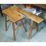 JOINT STOOLS, two Chinese rustic style, 49cm x 26cm x 55cm H and 95cm x 15cm x 45cm H.