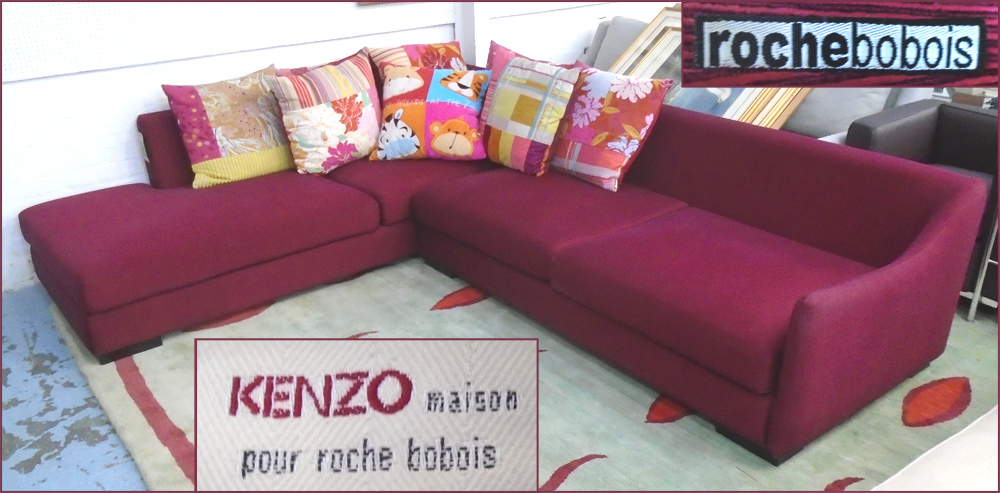 CORNER SOFA, by Roche Bobois, with Kenzo cushions, 237cm W x 290cm D x 70cm H.