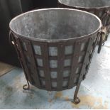 FIRE BASKET, in wrought iron with galvanised liner, 61cm diam x 61cm H.