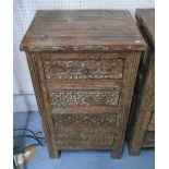 SIDE CHEST, eastern style with four drawers below on square supports distressed finish,