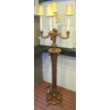 TORCHERE, Continental style, five light, giltwood with shades on splayed supports with claw feet,
