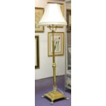 STANDING LAMP, Edwardian brass with cream shade, 171cm H.