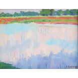 VIKTOR TEMPLIN (Russian 1920-1994), 'Sky Reflection', 1960, oil on board, 18cm x 23cm, framed.