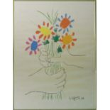 AFTER PABLO PICASSO, 'Hands with flowers', lithographic print, with signature, 66cm x 50cm,