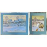 20TH CENTURY RUSSIAN SCHOOL, 'Snow Clad Landscape', two oils on paper, 25cm x 34cm and 25cm x 20cm,