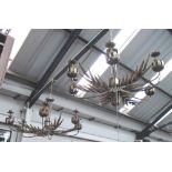 CHANDELIERS, a pair, silvered metal with palm frond branches and six lights, 51cm H x 98cm .
