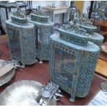 STORM LANTERNS, a set of four, Oriental style in a blue metal, 44cm H.