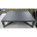 LOW TABLE, of substantial propotions on polished metal base, 121cm W x 121cm D x 37cm H.